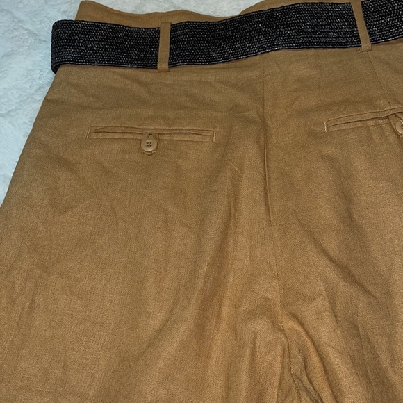 Zara tan linen pleated front belted shorts high waisted size large - Picture 11 of 16